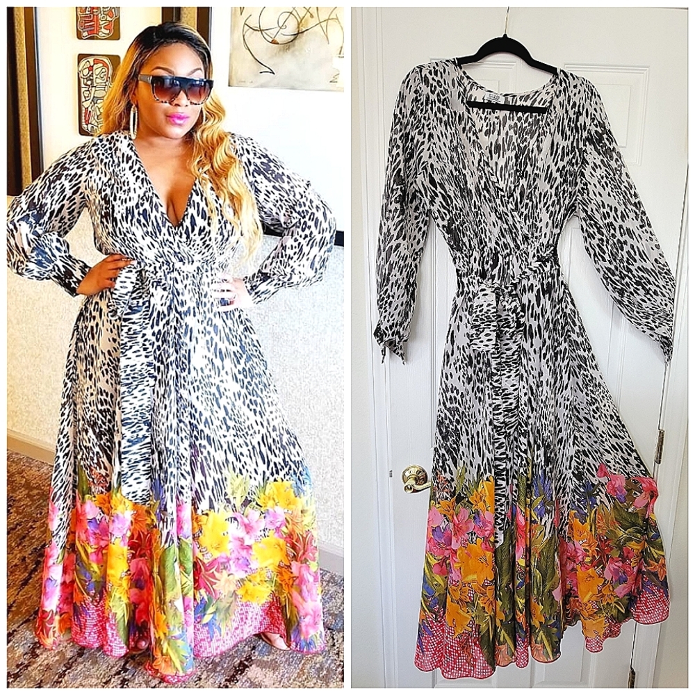 Floral Long Maxi V-Neck Wrap Dress